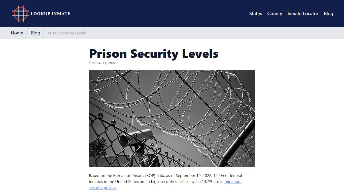 Prison Security Levels - Lookup Inmate